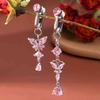 2pcs Cute Fake Belly Ring for Women - Pink CZ Heart & Butterfly Dangle Clip On Navel Rings, 304 Stainless Steel, Non-Pierced