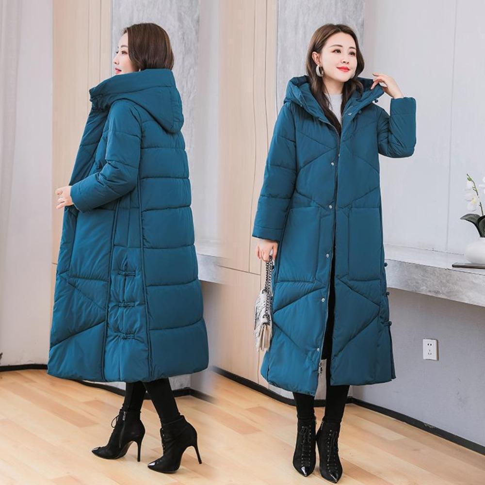 New cotton-padded clothes for women's middle-aged and elderly mothers, literary and retro buckles, loose ethnic style, long thickened coat