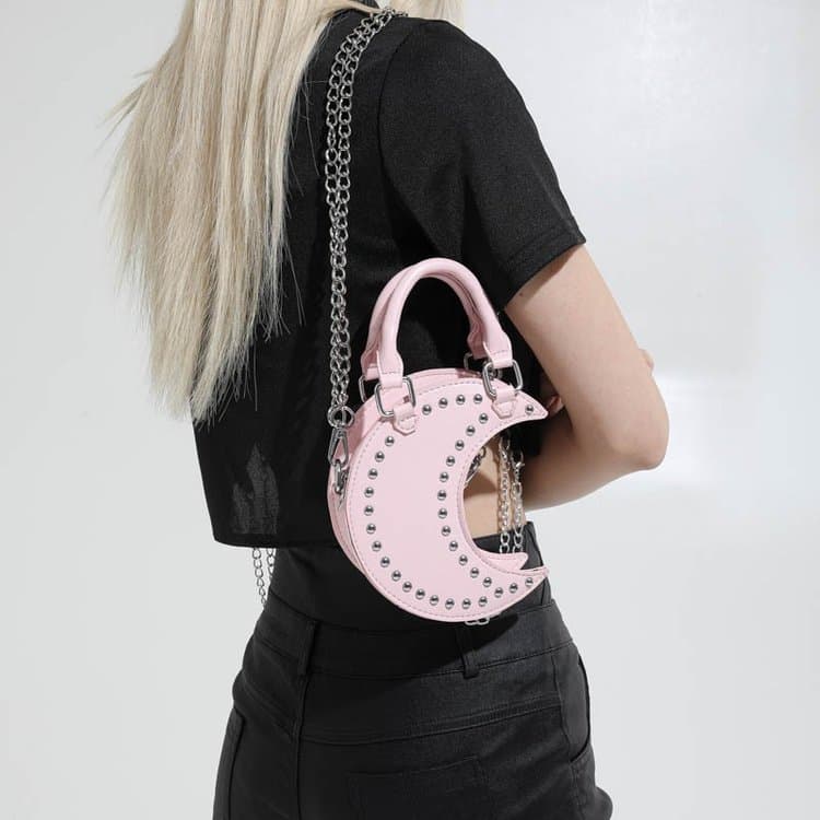 Moon Shape Rivet Chain Bag Women's Handbag