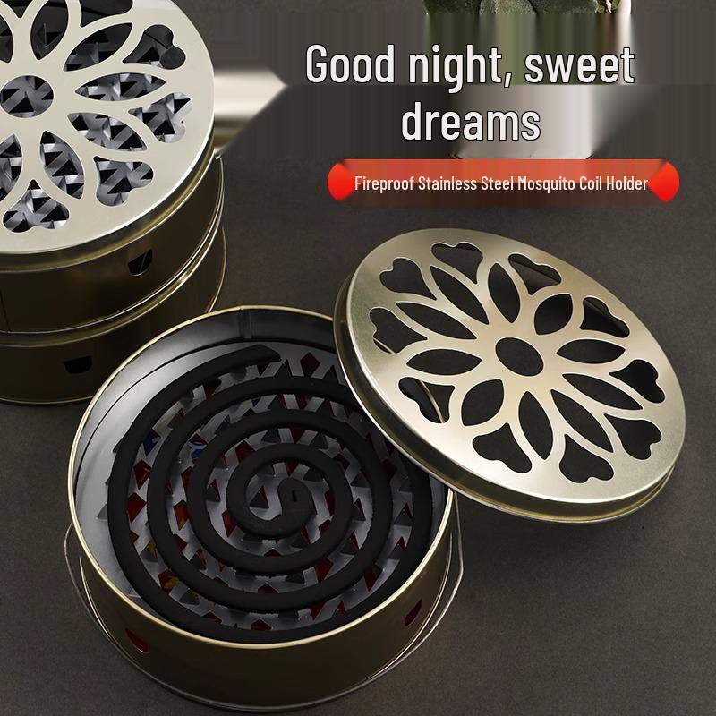 Portable Fireproof Stainless Steel Mosquito Coil Box with Cover and Ash Tray