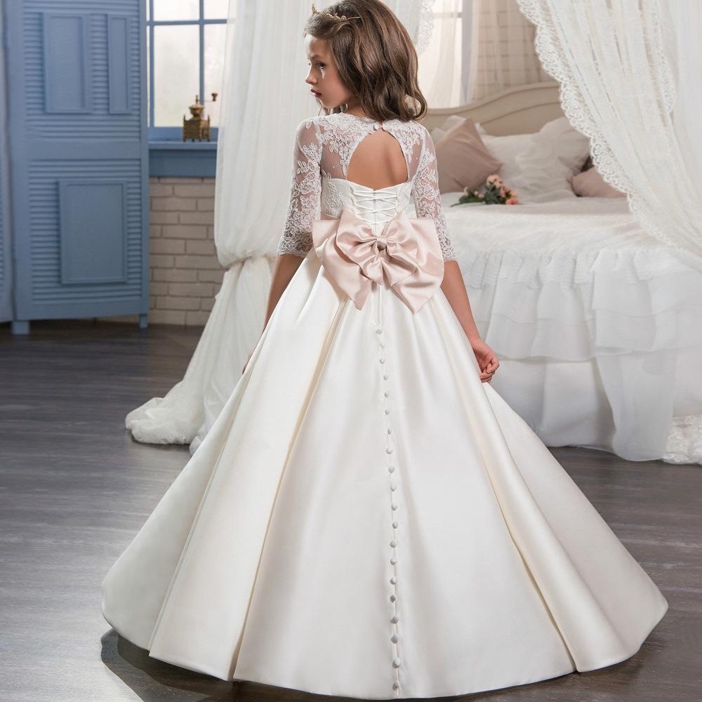 Buy Girl One Piece Dress White 18 Flower Girl Wedding Ball Gown Long Sleeve Tulle Lace Bow Communion At Affordable Prices Free Shipping Real Reviews With Photos Joom