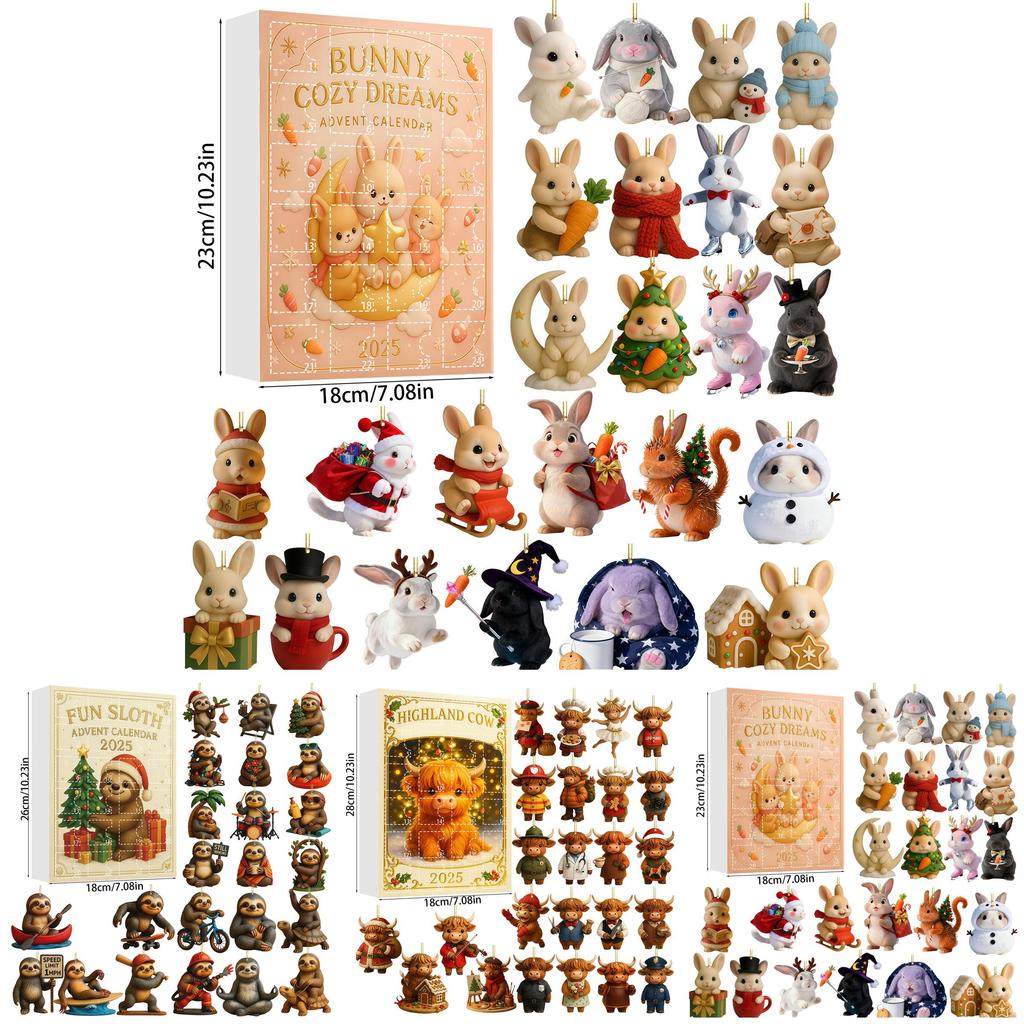 Tierische Weihnachtsserie Acryl-Hängeornamente mit 24 Stück für Weihnachtsdekoration und zum Verschenken