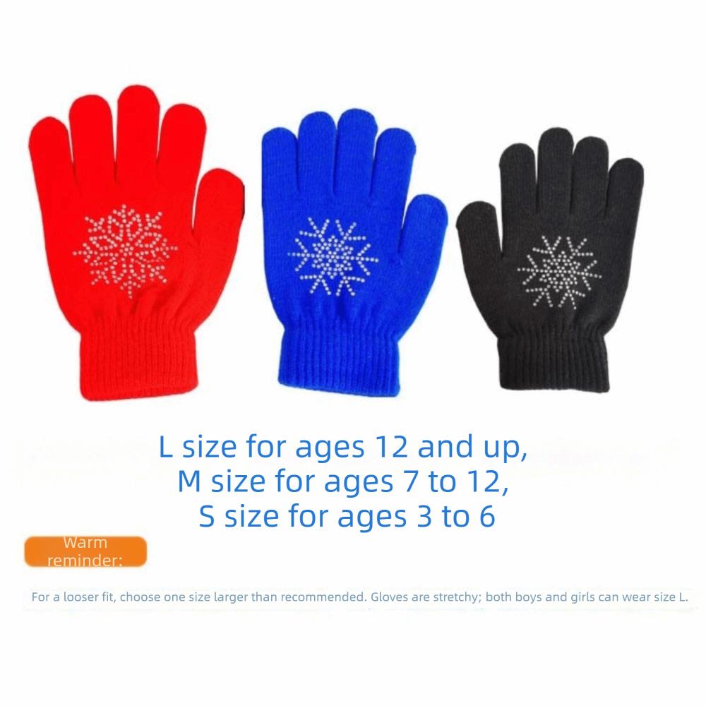 Rhinestone Figure Skating Gloves Palm Protection Kids Skating Mittens Winter Sports