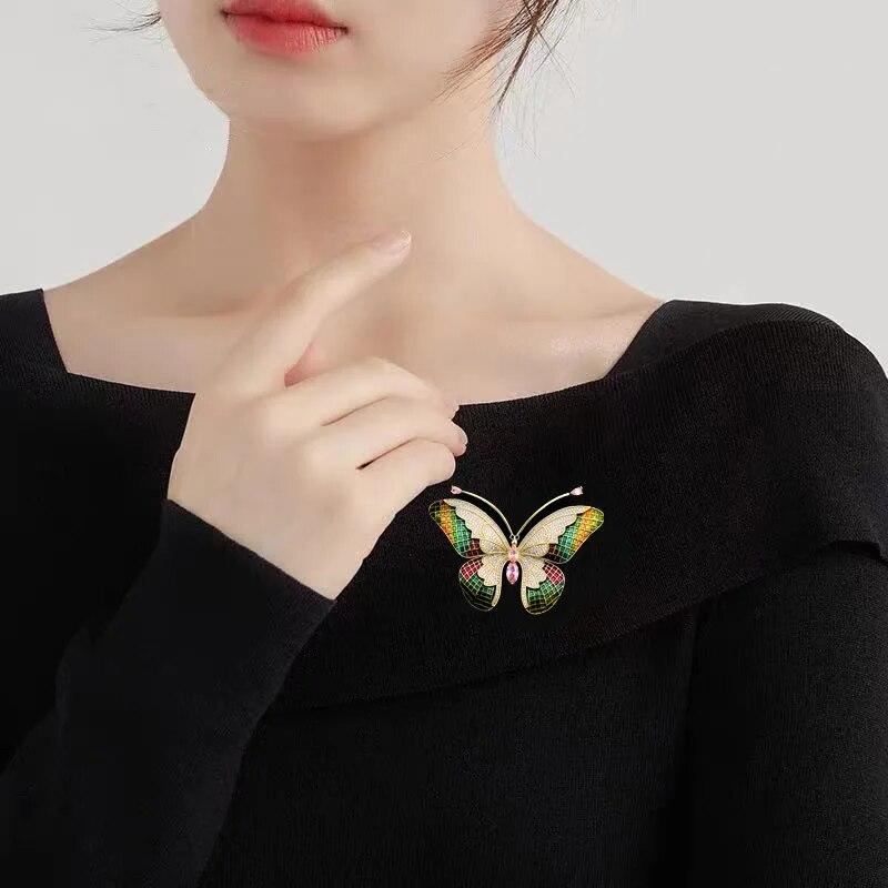 Trendy Multicolour Alloy Butterfly Brooches For Women Metal Crystal Insect Brooch Party Birthday Winter Zircon