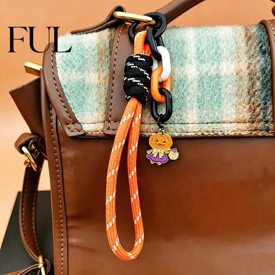 Pumpkin Keychain Pendant Halloween Braided Rope Pendant, Lanyard with Ghost Skeleton Charm, Backpacks Handbags Purse Hanging Decor, Party Favors Decor