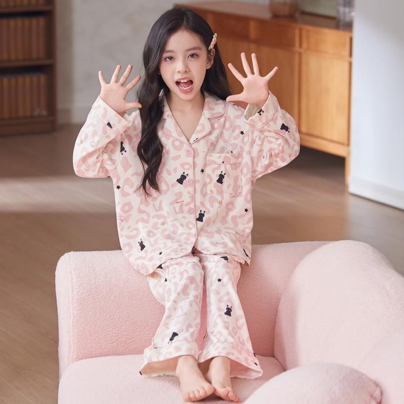 Girls Cotton Pajama Set Long Sleeve Hoodie Style Sleepwear Kids 8-14 Years Winter Home Wear