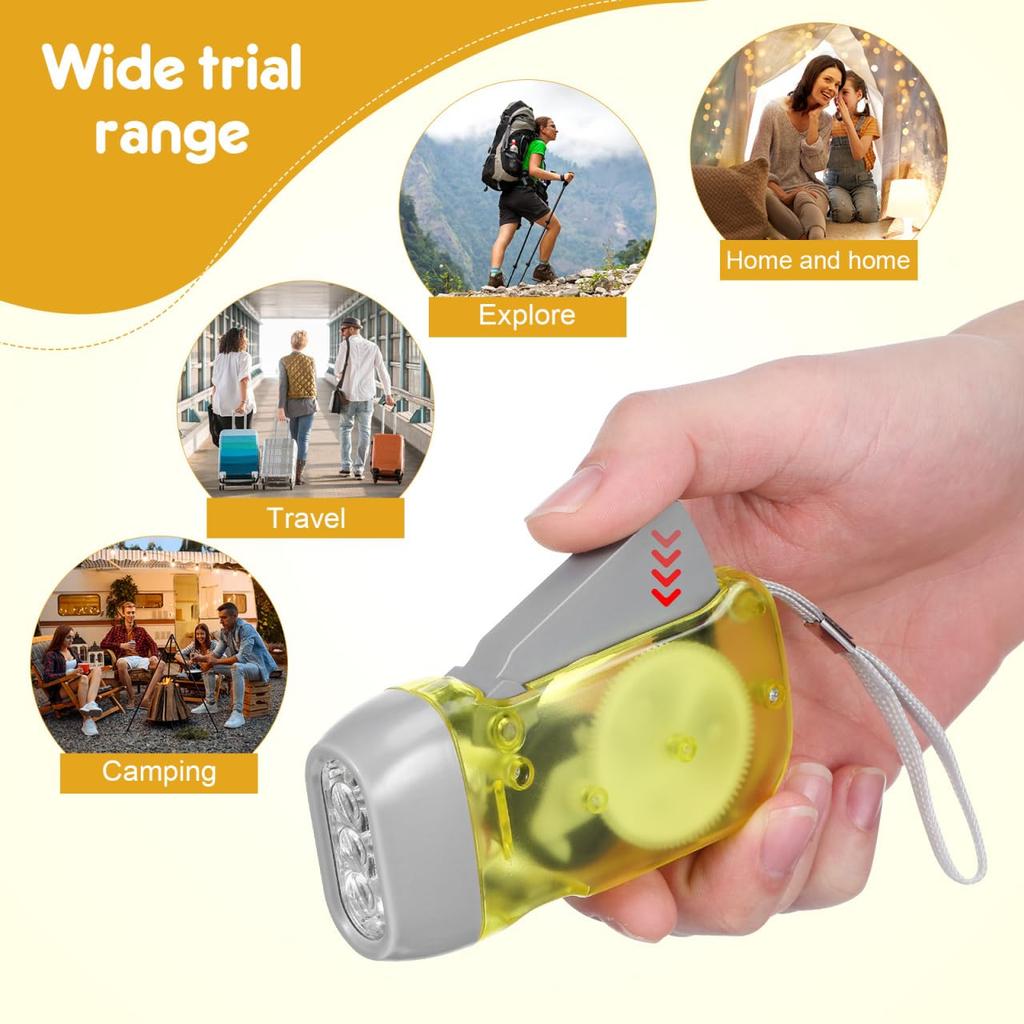INOOMP Hand Crank 3 Manual No Batteries Emergency Safety Electric Flashlight for Outdoor Home and Power Outages Flashlight, LEDs, Generator, Required,
