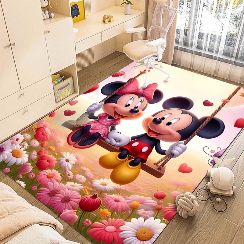 1PC Disney Minnie Mickey Mouse Print Carpet for Living Room Bedroom Kid's Room Home Decor Non-slip Mat Area Rug Luxury Gift