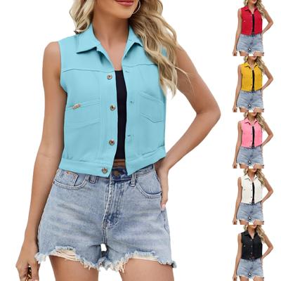 Women's Comfortable Fashion Denim Casual Cardigan Button Down Vest