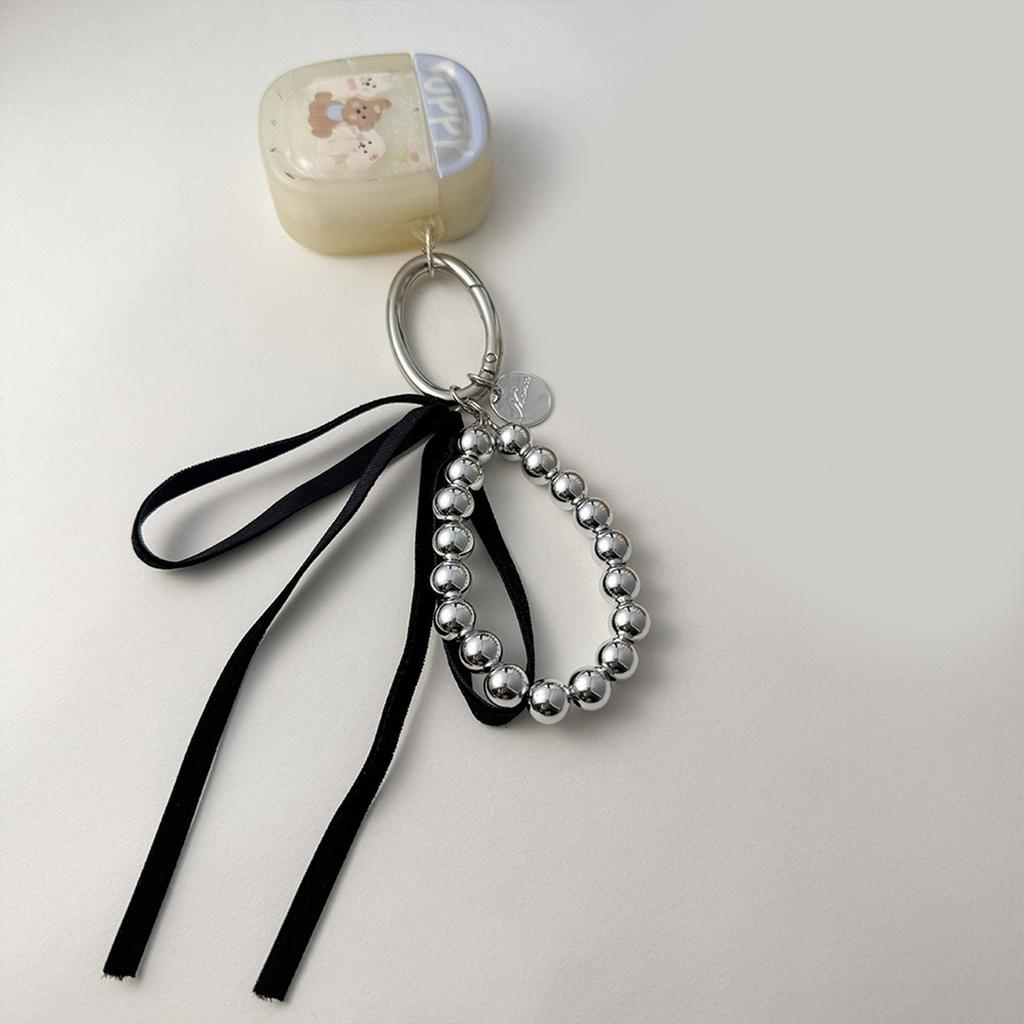 Elegant Bowknot Keychain Pendant with Ribbons Charm and Pearls Accents Accessory for Handbags and Phones Decoration