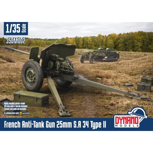 Dynamo Models 1/35 French Hotchkiss 25mm S.A. 34 Type 2 Anti-Tank Gun Plastic Model DYN35DM002
