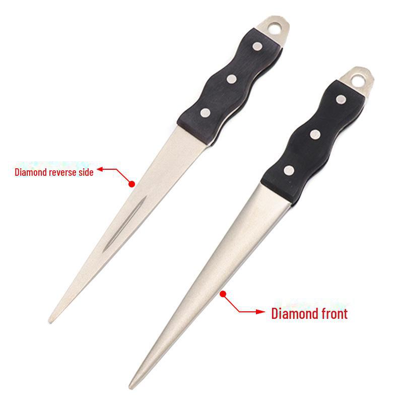 Japanese-Style Diamond Knife Sharpener with Pointed Black Handle for Kitchen Knives - Model 0808D