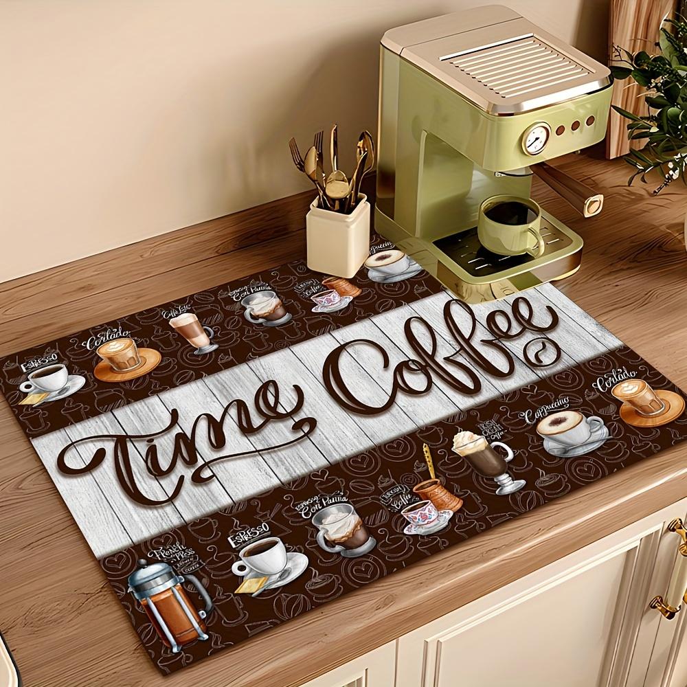 Vintage Espresso-Themed Absorbent Drying Mat - Non-Slip, Easy-Clean Polyester for Coffee Bars & Kitchen Decor, 1pc