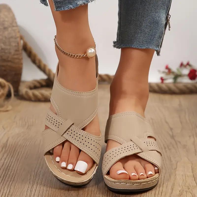 Women's Lightweight Slip-on Sandals, Non-slip Open Toe Wedge Heeled Sandals, Summer Open Toe Beach Shoes