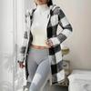 New Cross-border Autumn Winter Plaid Hooded Fleece Long Sleeve Cardigan Top Coat for Women European American Style