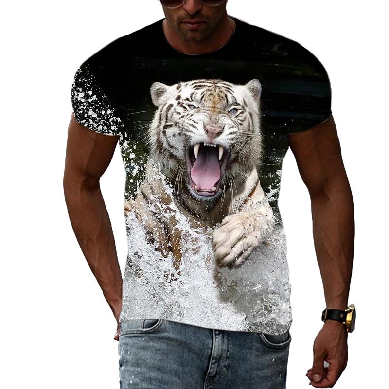 Letní móda Trička s grafikou Tiger Muži Neformální Potisk Trend Trička s krátkým rukávem Hip Hop Harajuku Streetwear se zvířecím vzorem