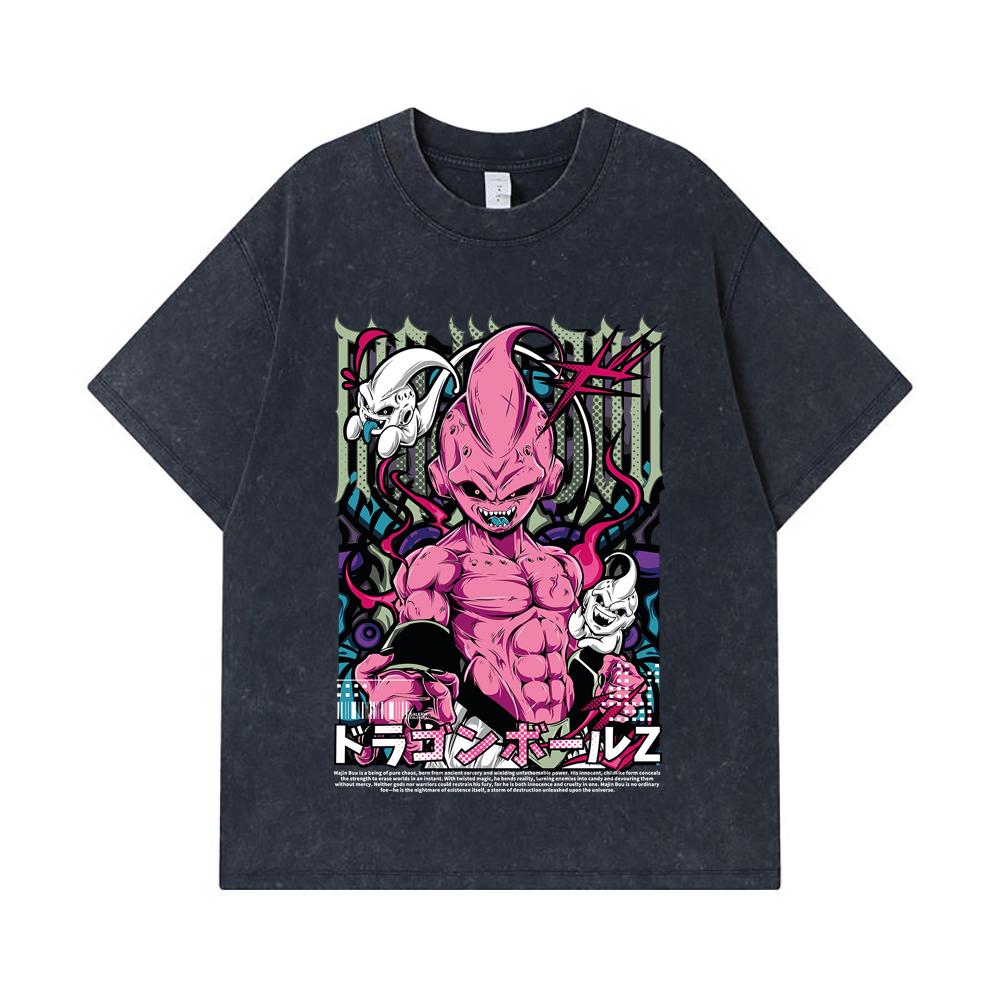 275 GSM Washed T-shirts 100% Cotton Dragon Ball V67 Majin Buu Print Unisex Heavy Cotton T Shirt