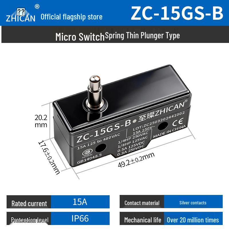 

Micro Limit Switch Z-15GQ22/GW21/HW54: Short Lever Roller, 1 NO & 1 NC Contacts