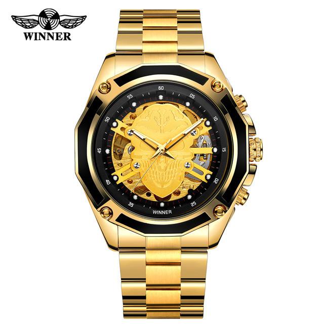 

T-Winner Мужские модные повседневные водонепроницаемые автоматические механические часы с полым черепом