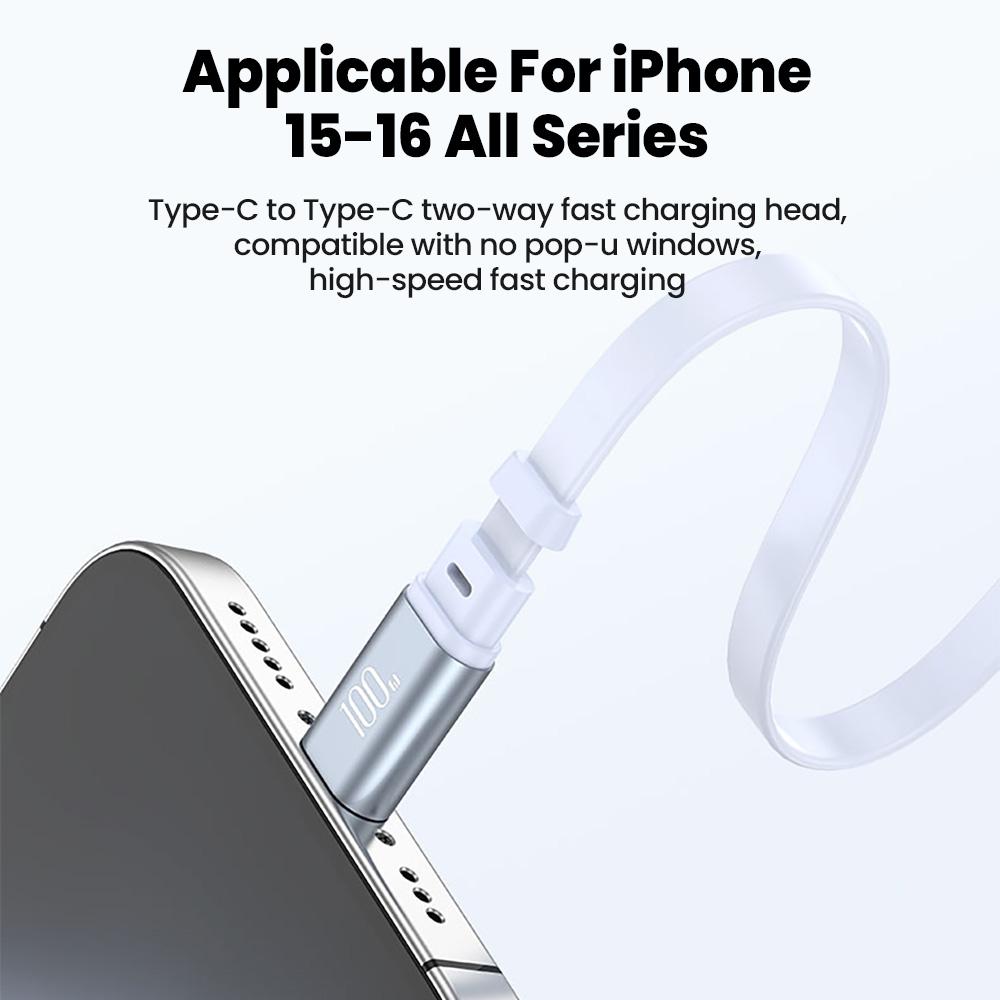 100W Retractable Type C To Type C Cable PD Fast Charging Phone Cable For Iphone 15 16 Samsung Notebook USB C Data Cable Wire