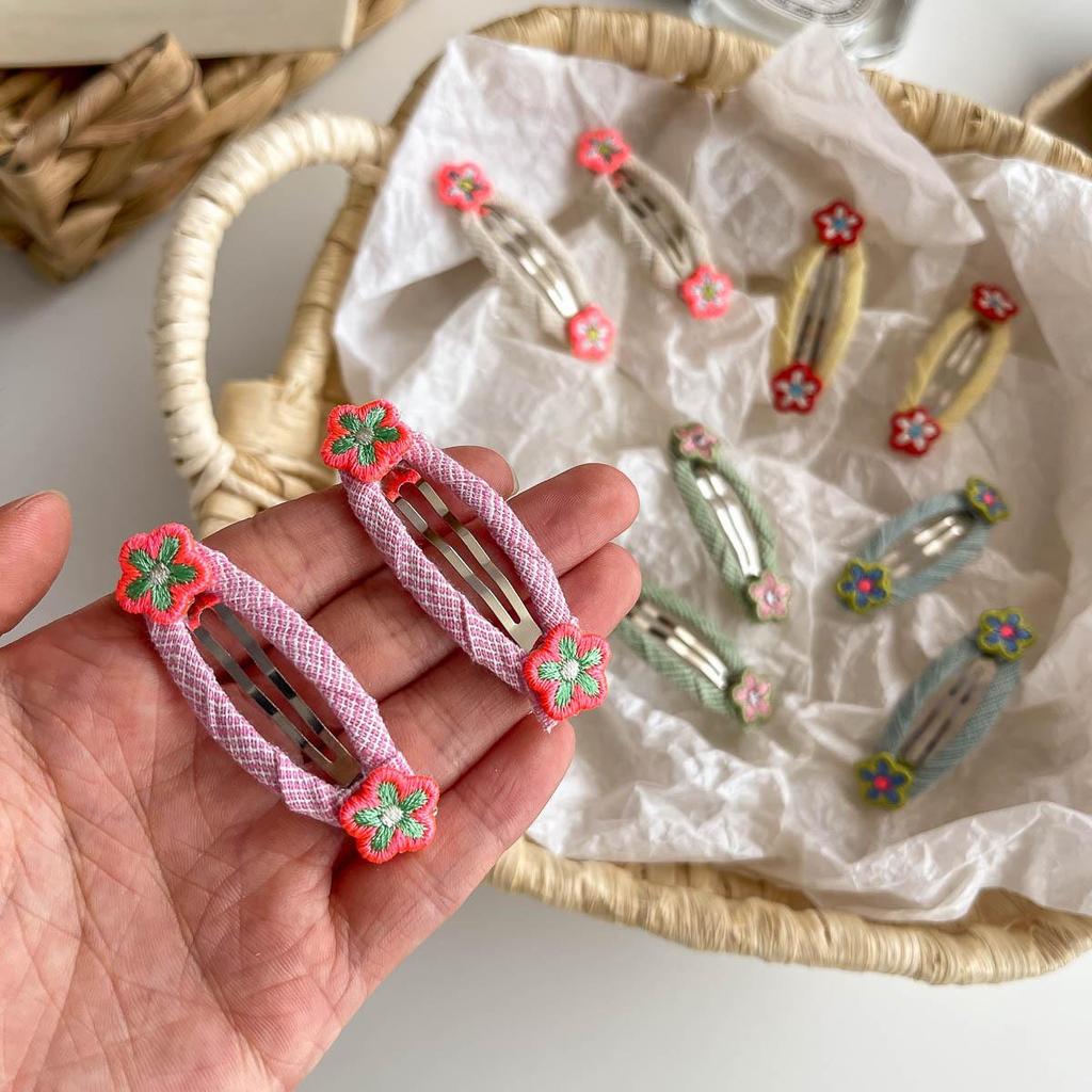 Korean Style Embroidered Flower Hair Clip for Girls - Cute Fabric Hairpins