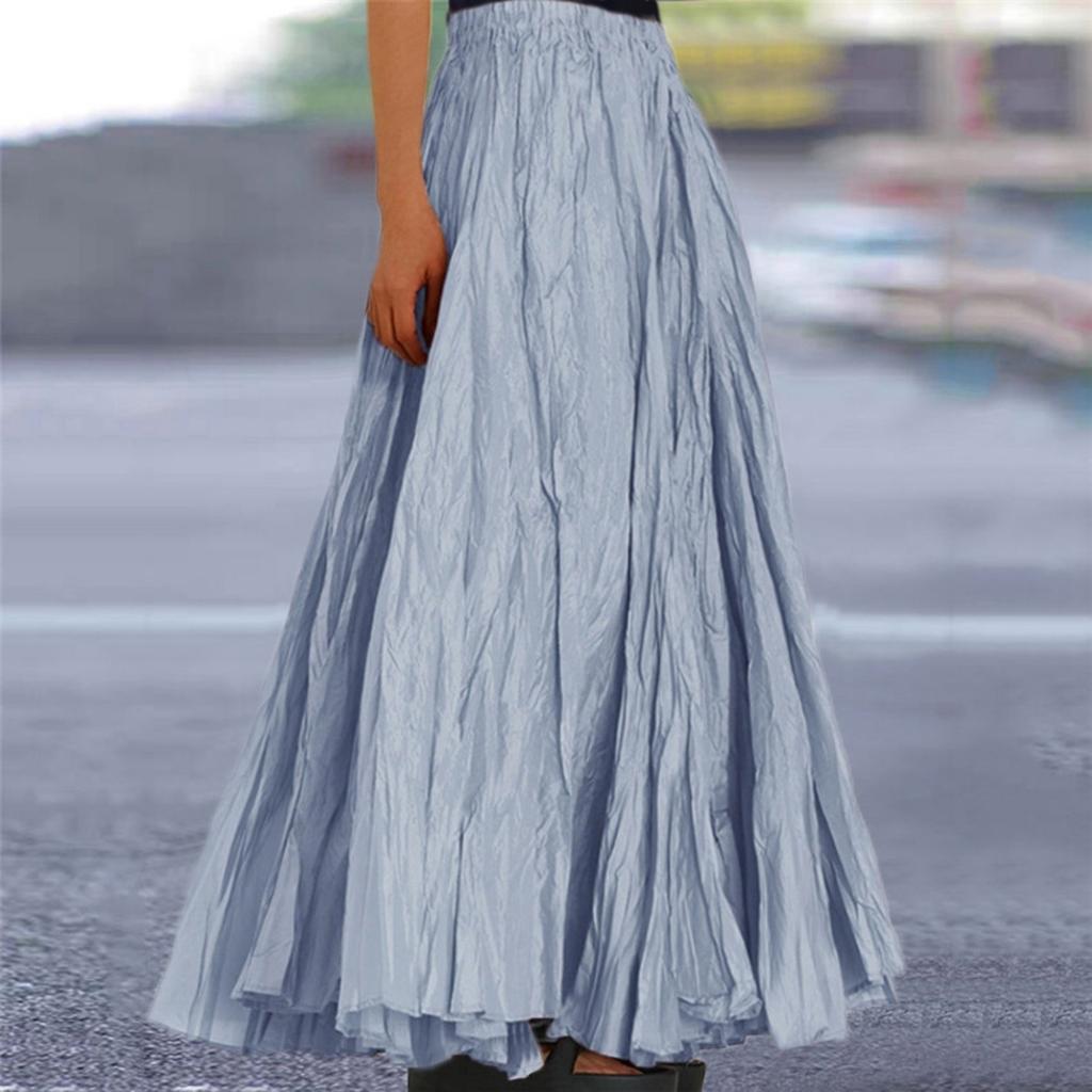 Women's  Casual Pleated Solid Color Half Skirt, Pleated A-line Skirt, Large Swing Floor-length Skirt