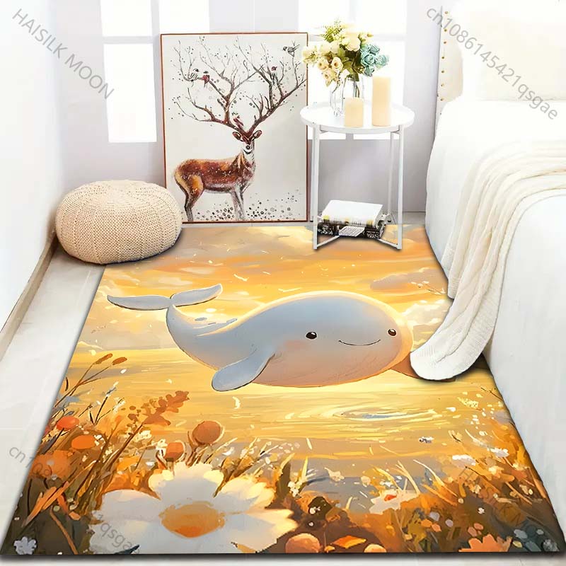 1PC Cute Whale, Sunshine, Flower Field Carpet for Living Room Bedroom Sofa Home Decor Rus Non-slip Floor Mat Luxury Gift
