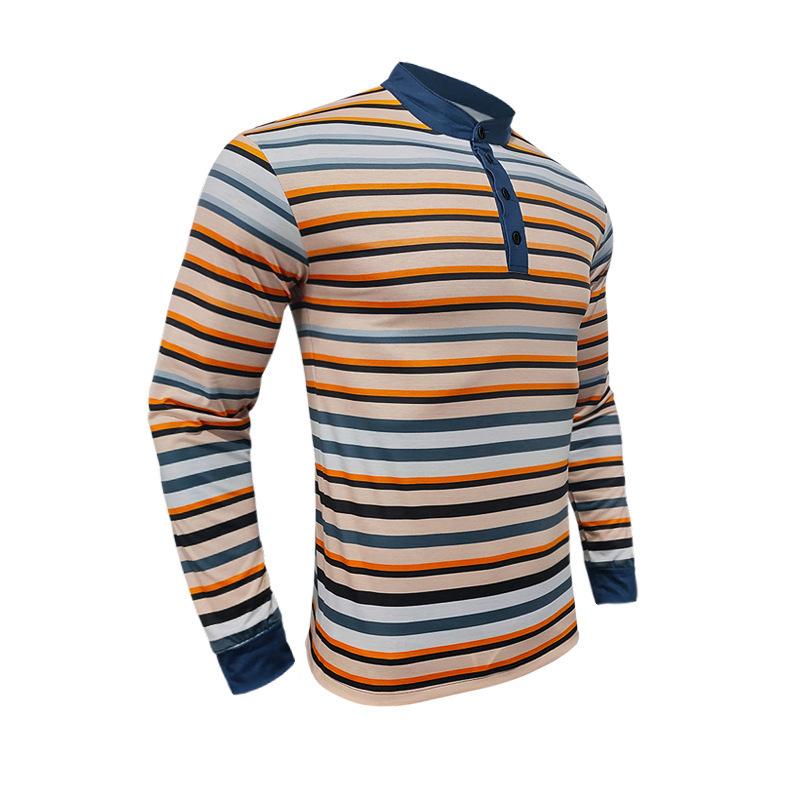 Spring Autumn Men's Striped Polo Shirts Long Sleeve Casual O-Neck Loose Tees Tops