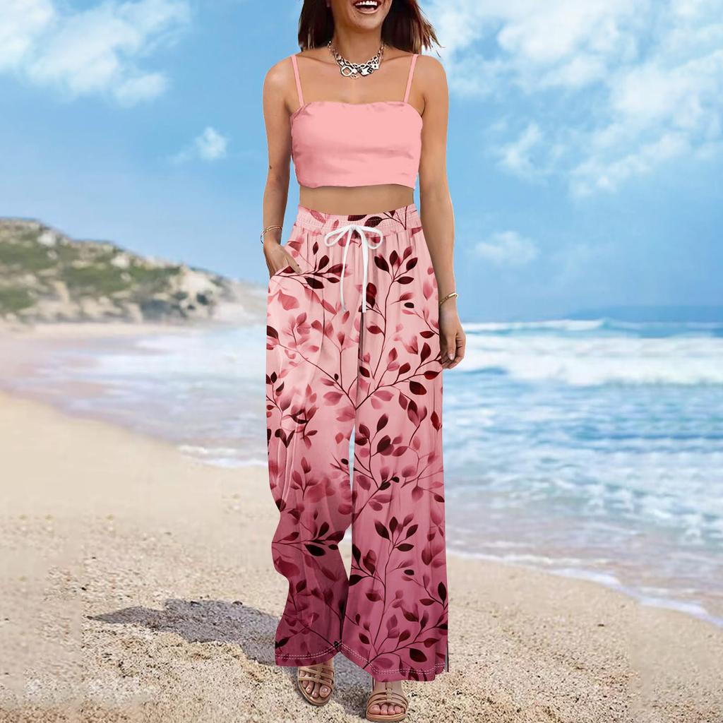 Dámské letní kalhoty Boho Palazzo s vysokým pasem a širokými nohavicemi s květinovým potiskem ležérní kalhoty s kapsami