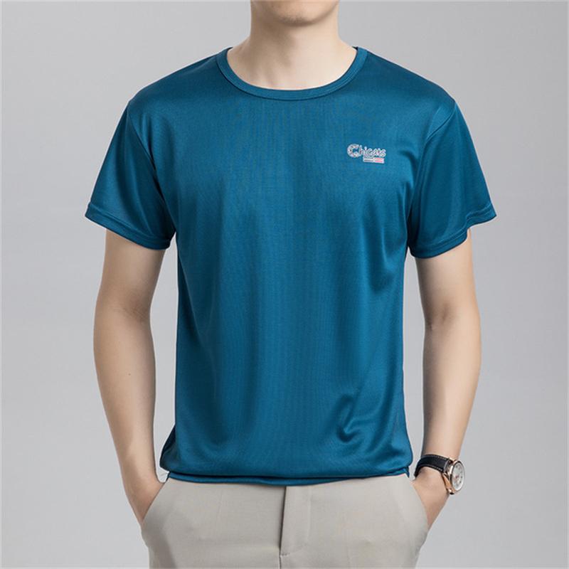Sommer Eisseide T-Shirt Herren Kalt Kurzarm O-Ausschnitt Stretch Schnelltrocknend Atmungsaktiv Sport Shirt T-Shirt Herren