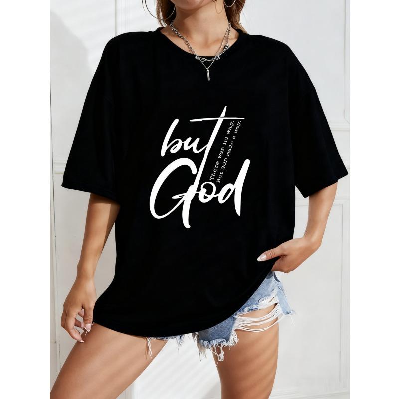 White Oversized T Shirt With But God Print For Casual Wear