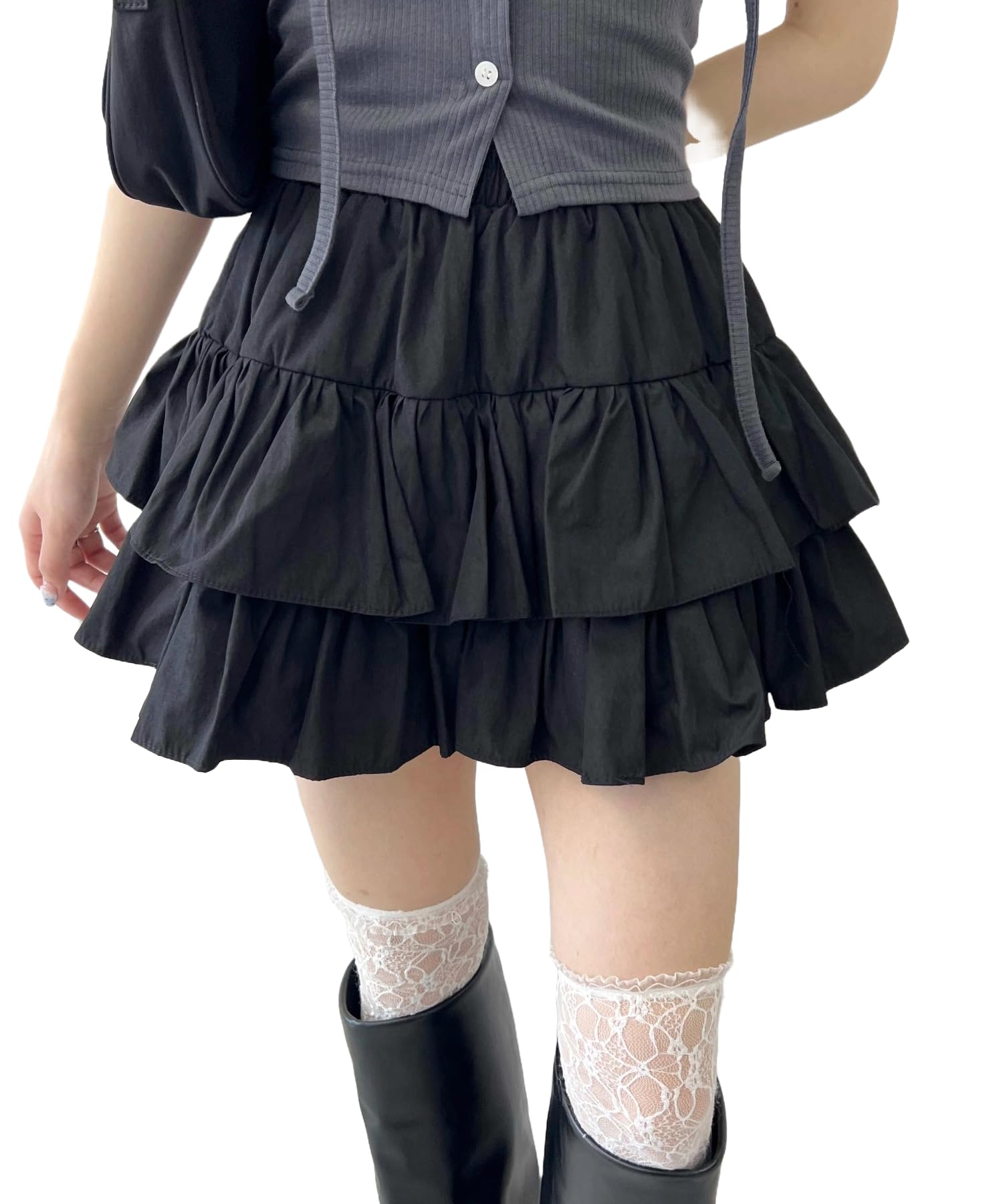 

WEGO PHILLY Mini Solid Size Black Skirt, Color, Tiered, Girly, Casual, Spring/Summer Clothes, Women s, F, чёрный