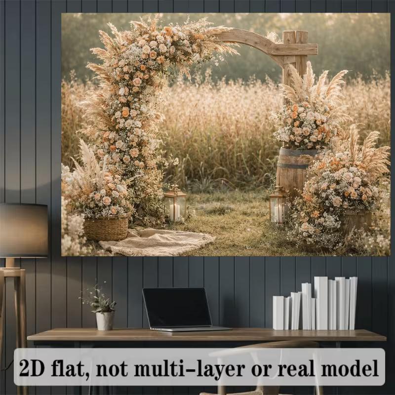 2D Pampas Grass & Peach Floral Wedding Photography Background