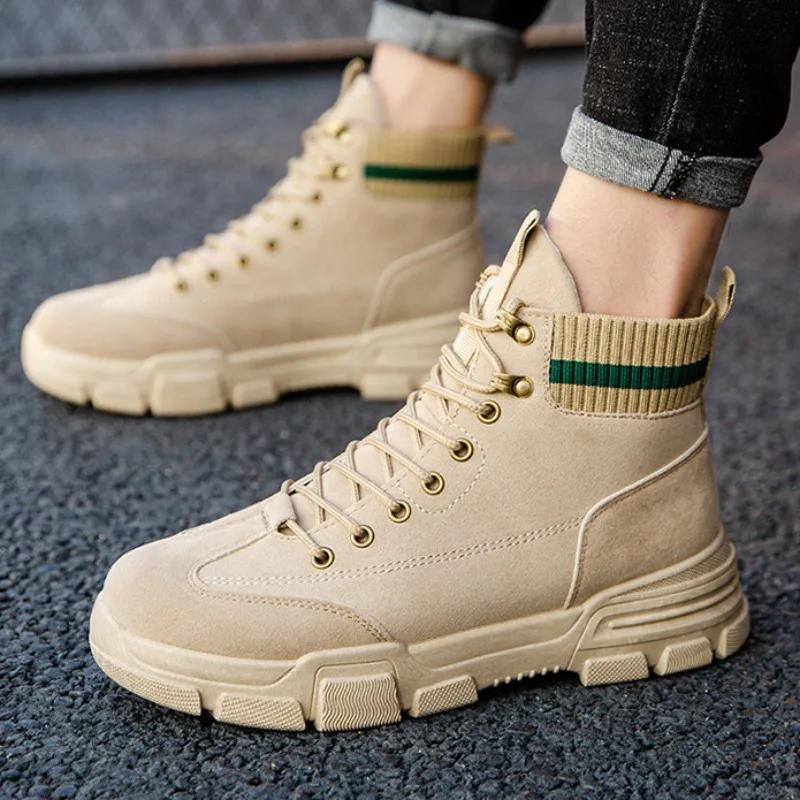 Men Boots New Autumn Anti Slip Men's Trendy Shoes Breathable High Top Lace Up Comfort Thick Bottom Platform Workwear Boots