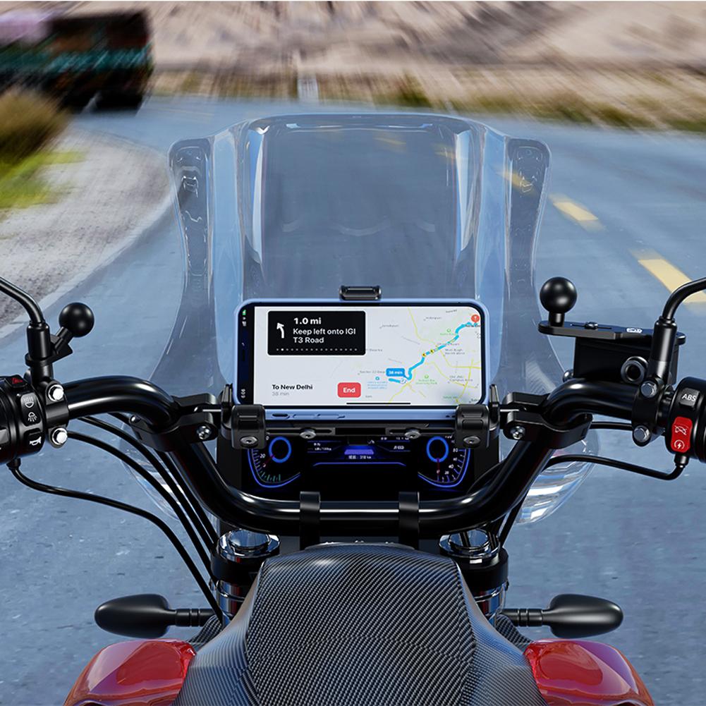 Motorcycle Phone Holder Shock Absorber Anti-Shake Handlebar Rearview Mirror Mount Anti-Theft Mobile Phone Stand for 5.4-7.2 Inch