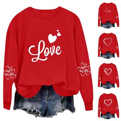 Women's Fashionable Casual Long-Sleeved  Neck Valentine's Day Print Pullover Sweatshirt