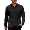 New Men's Solid-Colour Relaxed-Fit Casual Polo Shirt Long-Sleeved Button-Down Collar Jacquard Textured Sweatshirt