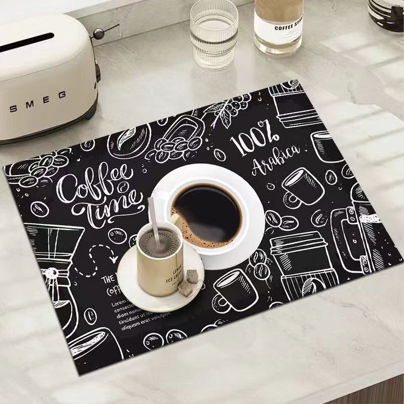 

1pc Creative Pattern Printed Coffee Machine Mat Kitchen Counter Quick Water Absorption Utensil Drying Mat Desktop Drainage Mat (as the picture,20x30cm)
