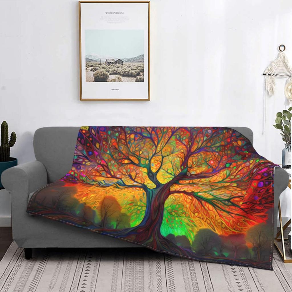 Colorful Life Tree Printed Blanket for Sofa Bed Travel Camping Living Room Office Conditioning Blanket for All Seasons Gifts