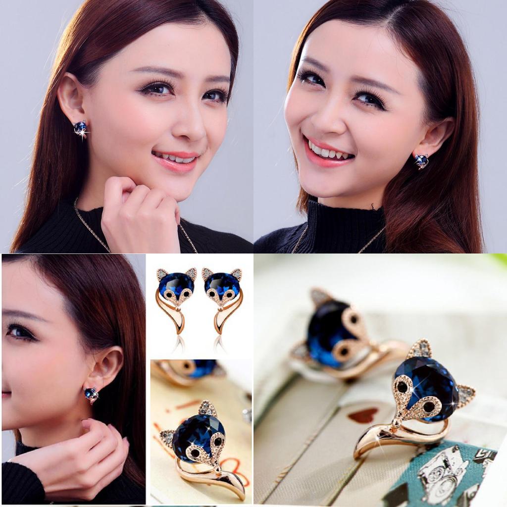 Adorable Sweet Fox Crystal Earrings For Women Fashionable Korean Style Jewelry