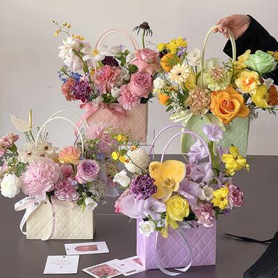 1PC Cardboard Bag Flower Packaging Bag Gift Bag With Handle Flower Box Kraft Paper Decor Birthday