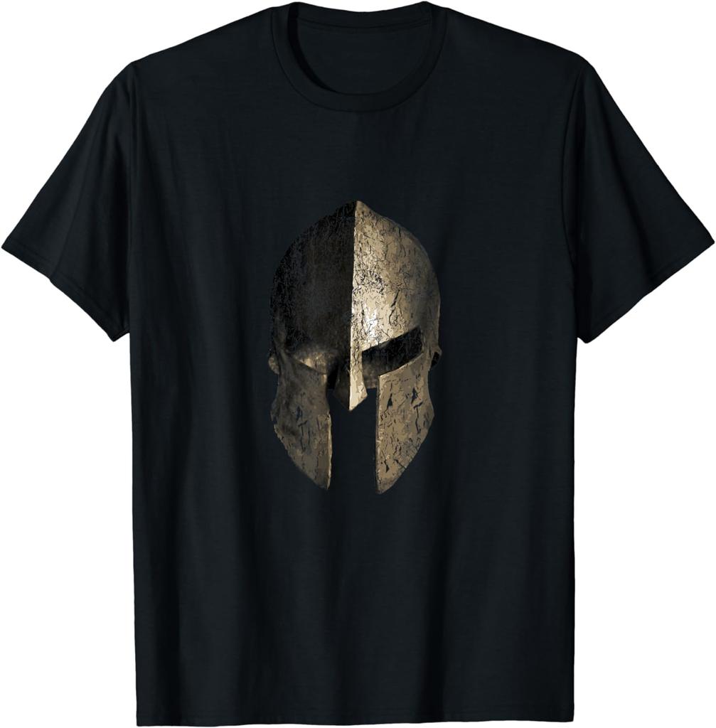 Spartaner Krieger Helm Antikes Griechenland T-Shirt Kurzarm Lässig Baumwolle Rundhals Herren T-Shirt