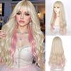 European and American Fashion Fluffy Long Curly Wig, Gold & Pink Big Wave Long Curly High-Temperature Fiber Hairpiece