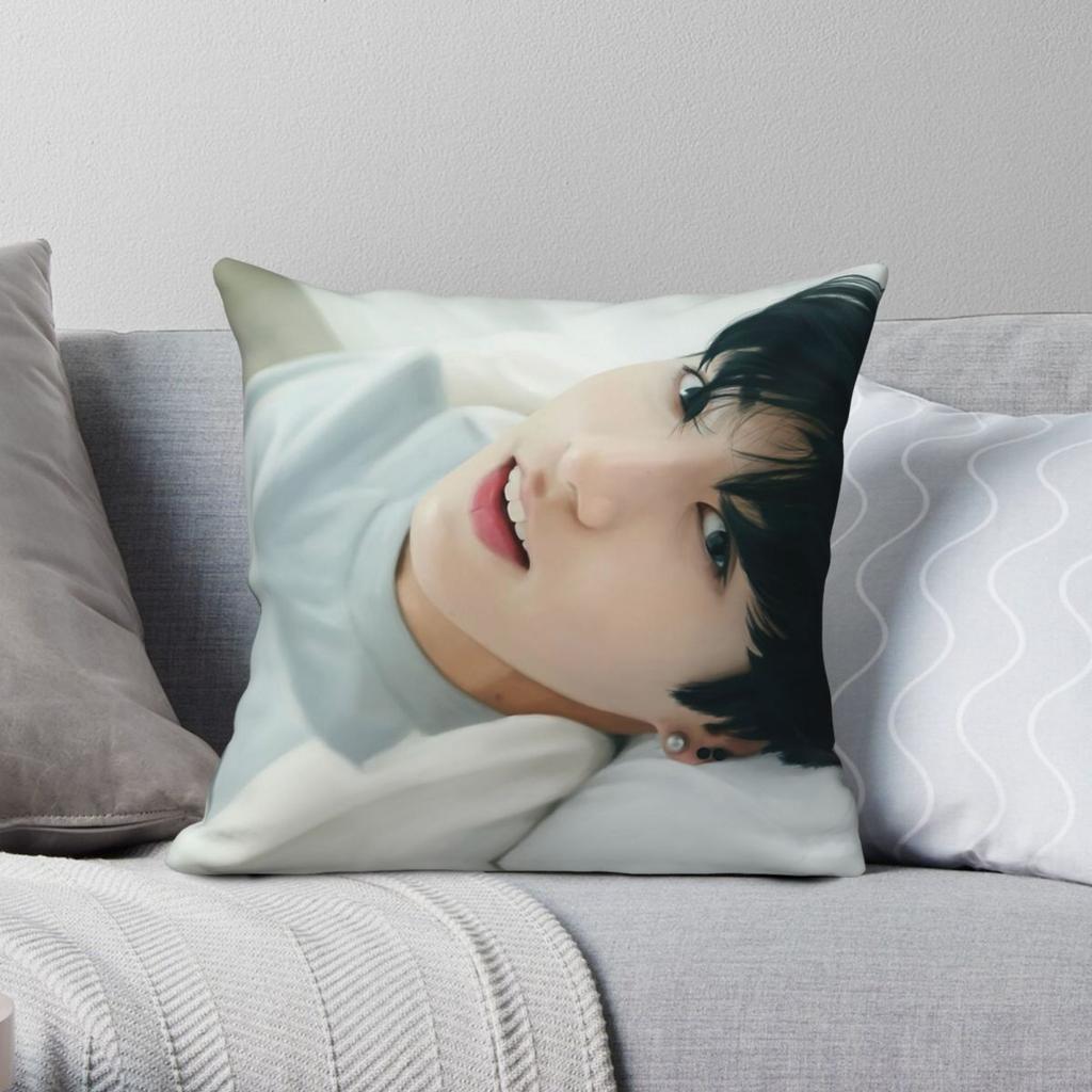 Jungkook Square Pillowcase Polyester Linen Velvet Pattern Zip Decorative Sofa Seater Cushion Cover