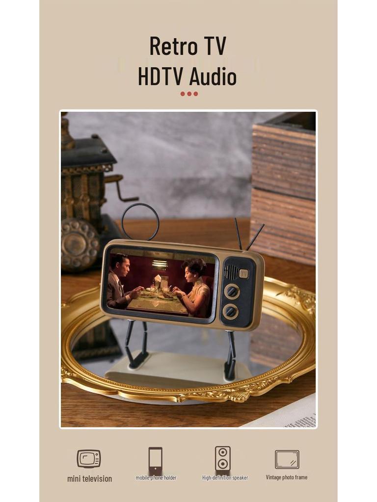 Retro TV Style Bluetooth Speaker and Phone Holder Stand