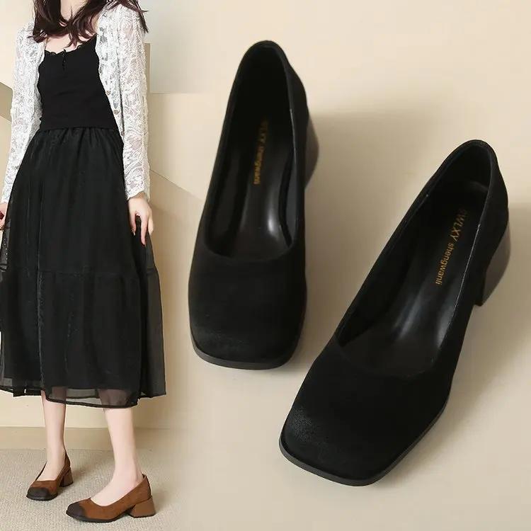 

Модные туфли на каблуках Mary Jones, женские весенние туфли в стиле «квадрат» 2024 года, туфли в стиле «лолита», модные смелые туфли Zapatos Mujer, цветовое сочетание 35 чёрный