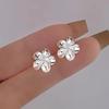 PONYKISS Pendientes de Botón de Flor de Plata de Ley con Circonita de 8MM para Mujer Lindos de Planta Finos Accesorios de Tornillo para Piercing