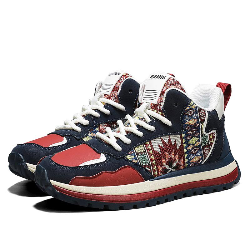 National style embroidered dad shoes men's autumn new comfortable cloth versatile high-top outdoor light casual men's shoes