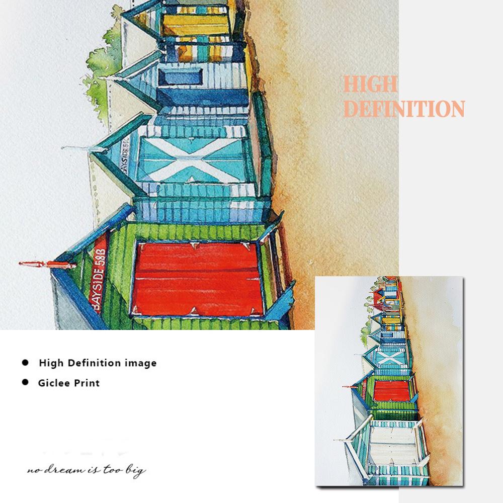 Melbourne Cricket Ground Watercolour City Landscape Print Poster Painting Art Brighton Beach Boxes Wall Pictures Bedroom Decor