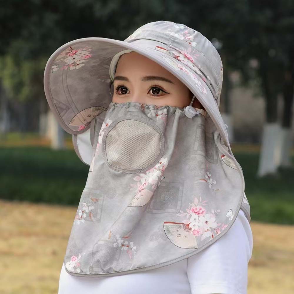 Wide-Brimmed Picking Tea Hat Flower Neck Protection Hat Peaked Cap Sunshade Shawl Cap  Travel